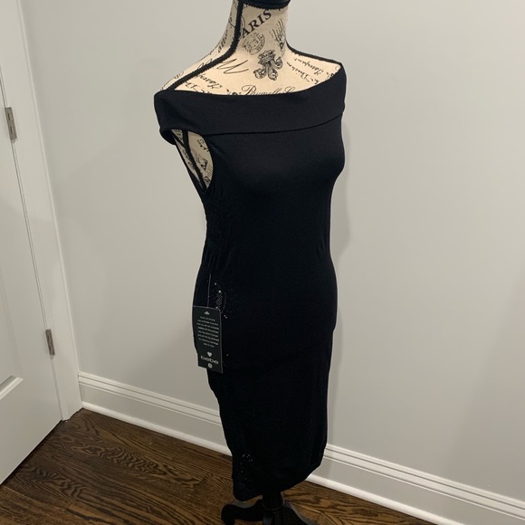Bebe Off Shoulder Side Lace Dress (Black) (M/L) - Picture 2 of 7
